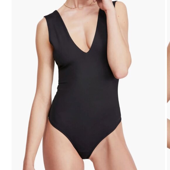 Free People Sleek Black V-Neck Bodysuit - Picture 1 of 5